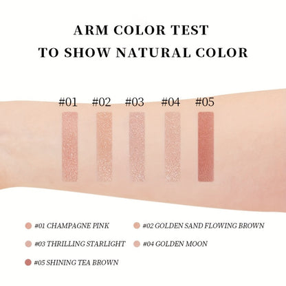 Shimmer Eyeshadow Palette 5 Shades Glowing Waterproof Creamy Blendable Formula with Built-in, for Makeup, Travel and Everyday Vanity Use