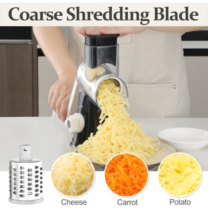 Rotary Cheese Grater with Hand Crank, 3 Interchangeable Blades for Cheese, Vegetables & Nuts, Suction Base