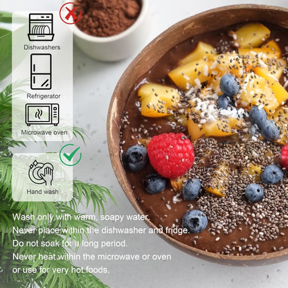 Coconut Shell Bowls Polished Handmade Natural Wooden Bowls for Smoothie, Acai, Fruit, Salad & Yogurt