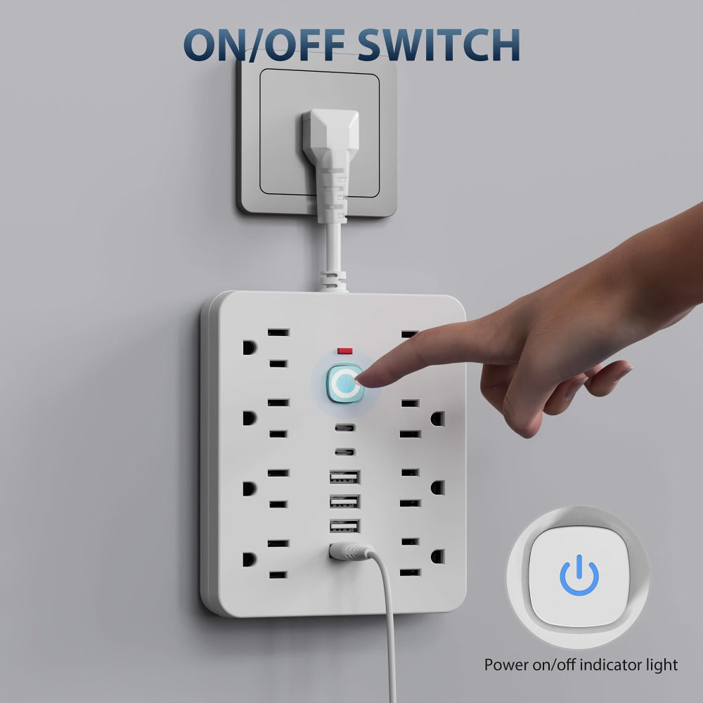 Power Strip 14-in-1 Surge Protector with 8 AC Outlets, 4 USB-A, 2 USB-C and Black or White Finish