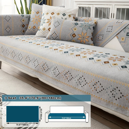 Sofa Cover Bohemian Border Panels for 2, 3 or 4-Seater Sofas and Backrest in Grey, White or Orange