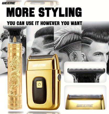Men's Electric Hair Trimmer and Beard Trimmer 2-Piece Set Cordless Hair Clipper Short Beard for Everyday Face, Beard and Body Grooming