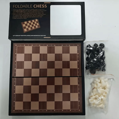 Folding Chess Set 33 Pieces with Board & Gift Box – Travel Portable Strategy Game for Kids Adults Beginners