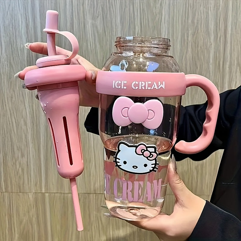 PPSU Straw Water Bottle with Hello Kitty Design – BPA-Free, Large Capacity, Drop-Resistant & Leak-Proof, Easy-Carry Handle