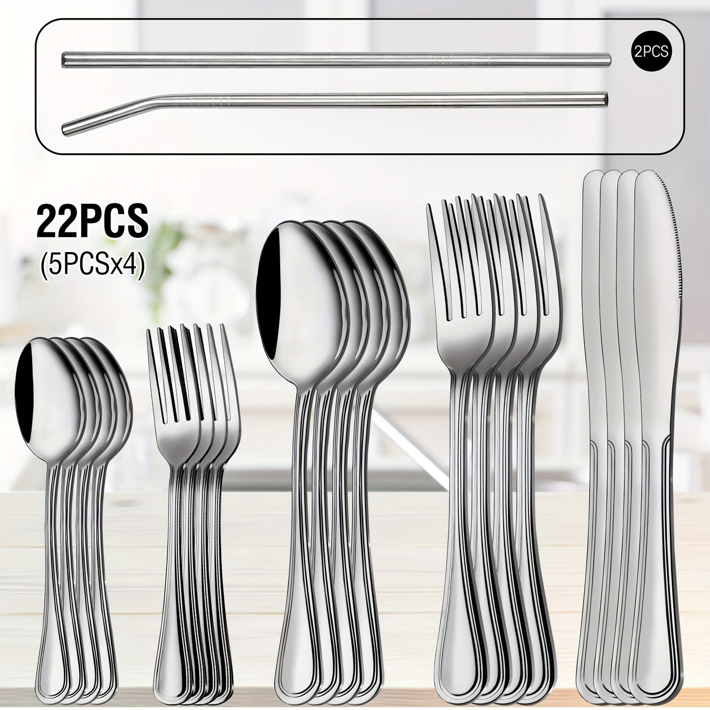 Stainless Steel Flatware Sets in 20–72 Piece Silver, Black or Gold Configurations with Exact Checkout Options