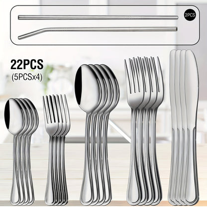 Stainless Steel Flatware Sets in 20–72 Piece Silver, Black or Gold Configurations with Exact Checkout Options