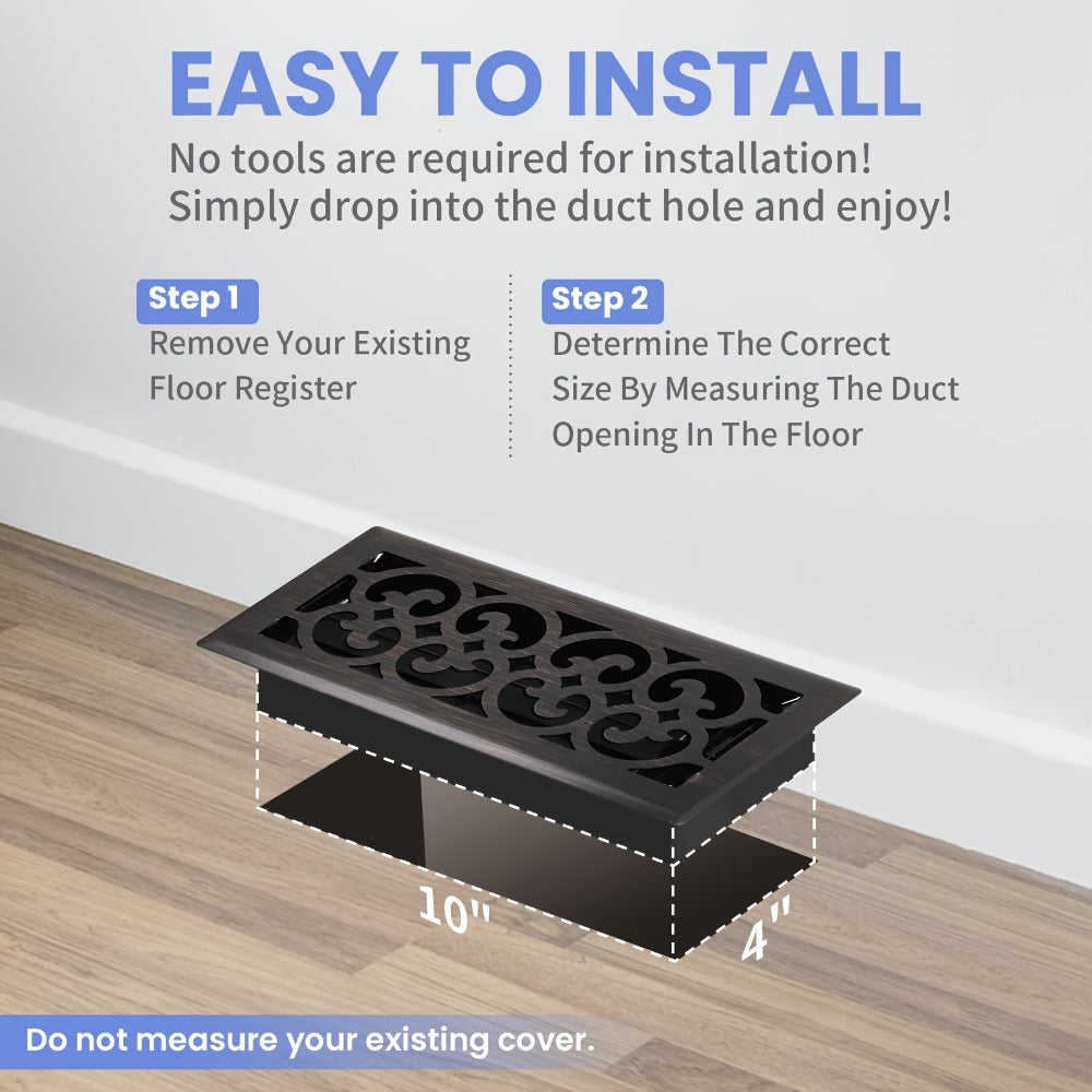 Floor Vent Register Cover 4x10 Inch Walkable Steel Decorative Air Vent Grille Adjustable for Entryways, Bedrooms and Living Spaces