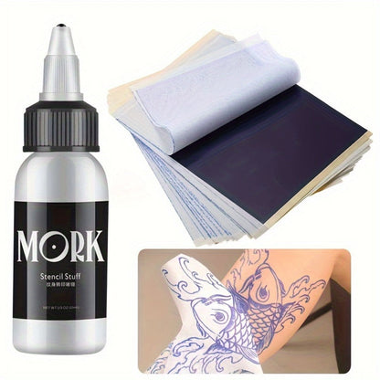 Tattoo Stencil Transfer Kit, 2x Transfer Gel, 10x A4 Blank Thermal Stencil Paper & 1x Pre-Drawn Pattern Sheet