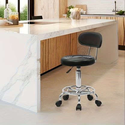 Cushioned Salon Stool with Backrest & Adjustable Height 18.9"-22.8" – Round 360° Swivel Chair for Hair Salon Spa Barbershop Office Home