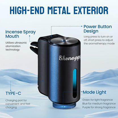 Car Air Freshener Serenepy Waterless Vent Diffuser with USB Power, Three Intensity Levels and 3- or 6-Bottle Options