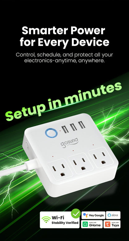 Smart Power Strip WiFi with 3 Individually Controlled Outlets & 3 USB Ports, GHome Surge Protector