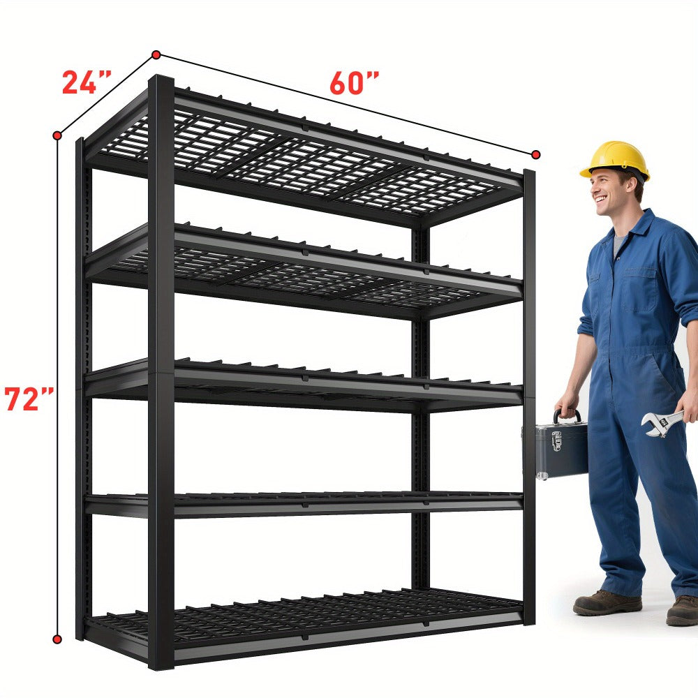 5 Tier Metal Shelving Unit Adjustable Up to for Garage Workshop Commercial Storage Rack No Bolt Easy Assembly Black