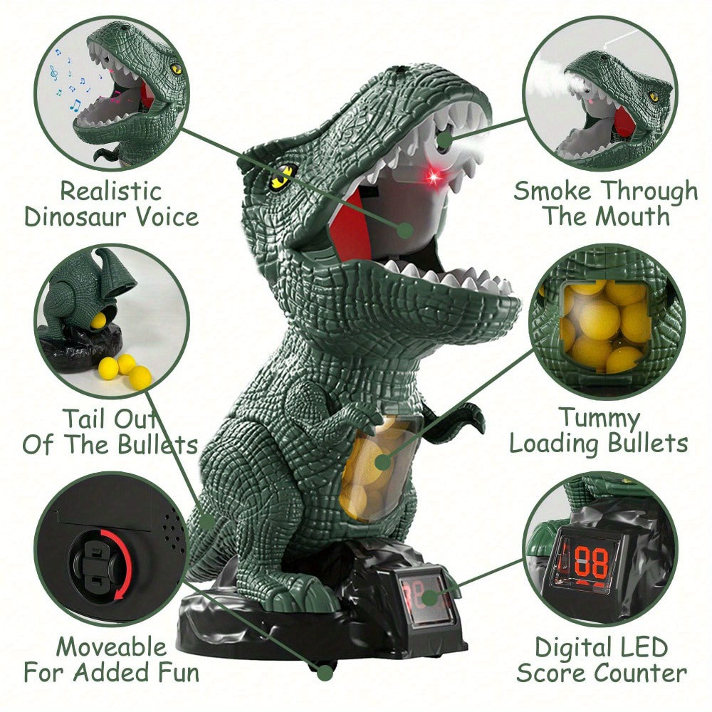 Dinosaur Shooting Toy Set for Kids, Air Pump Foam Bullet Blaster with Moving Dinosaur Targets, Twin Pistol