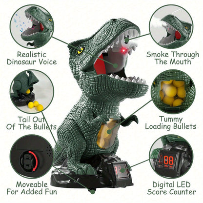 Dinosaur Shooting Toy Set for Kids, Air Pump Foam Bullet Blaster with Moving Dinosaur Targets, Twin Pistol