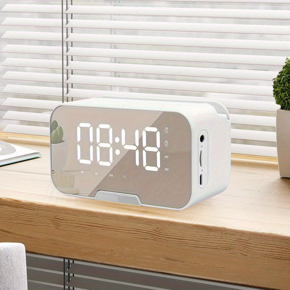 Portable Bluetooth Speaker with LED Mirror Display, Wireless Mic, FM, TF and Alarm in Three Colors