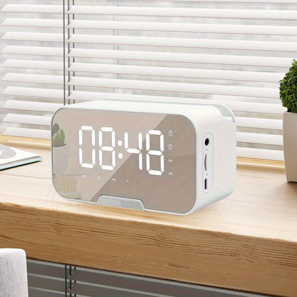 Portable Bluetooth Speaker with LED Mirror Display, Wireless Mic, FM, TF and Alarm in Three Colors