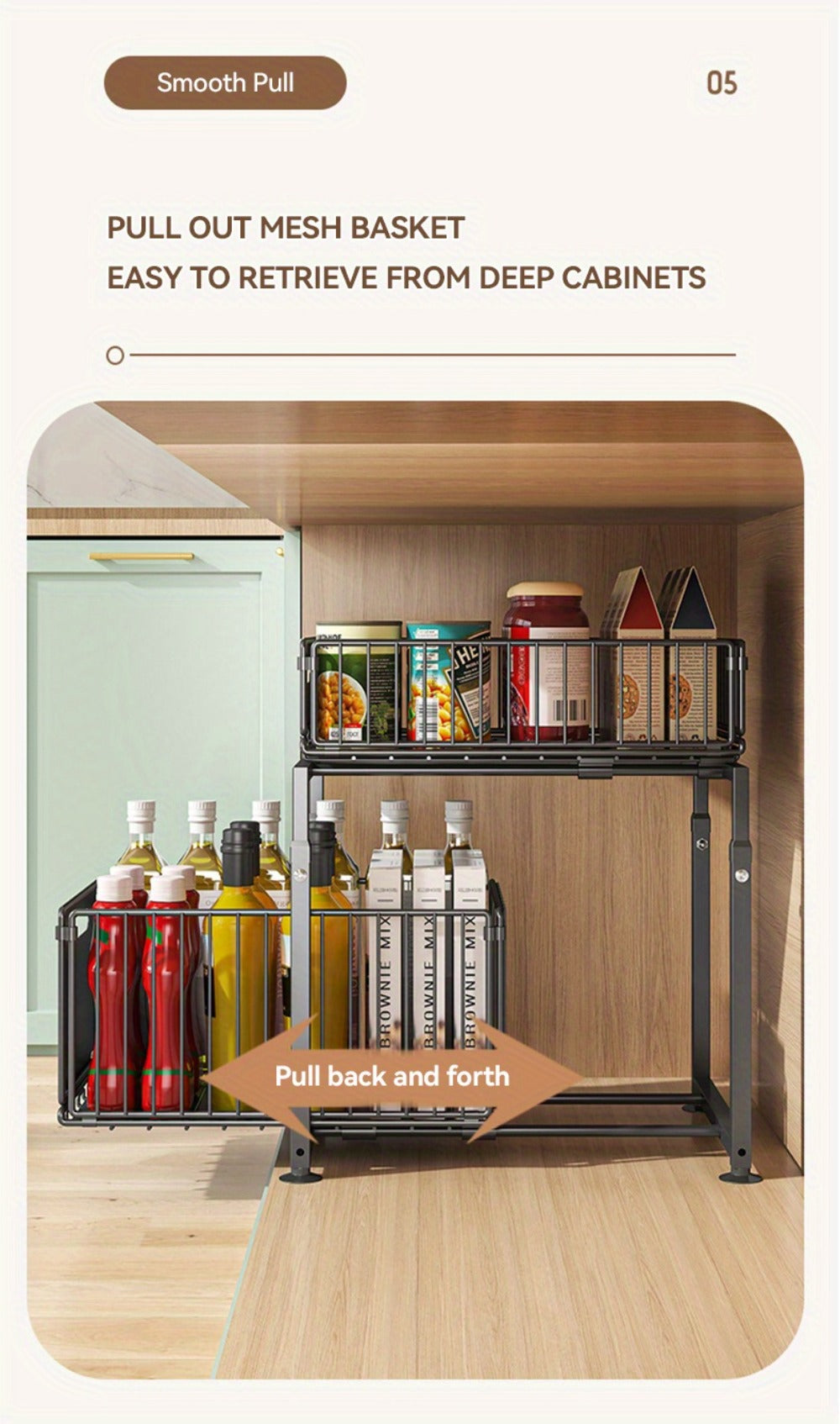 Under Sink Storage Organizer 2-Tier Metal Slide-Out Shelf for Kitchen or Bathroom Cabinet Use