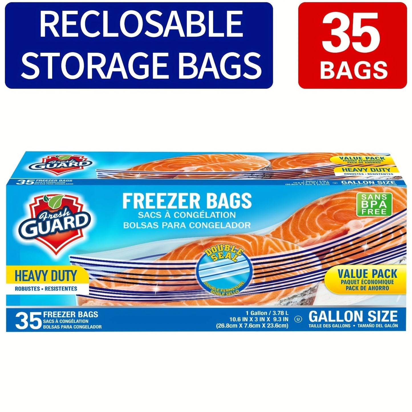 Reclosable Food Storage Bags Heavy Duty Ziplock Seal Fresh-Keeping Bags for Fruits Vegetables Grains Meat Kitchen Organizer Multiple Sizes