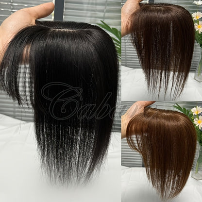 Hair Topper with Bangs Human Hair 5x9 Base Straight Clip In Crown Coverage Volume Booster, for Home, Travel and Salon Hair Styling