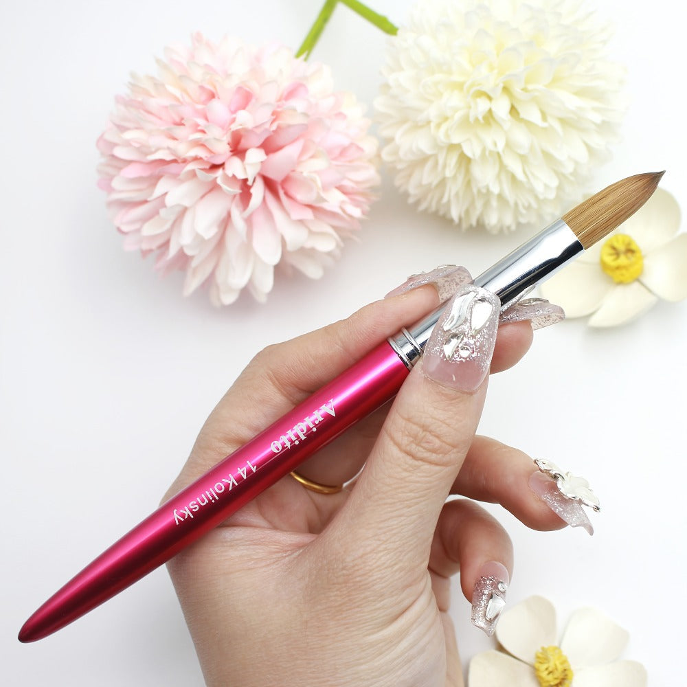 Kolinsky Acrylic Nail Brush Set 100% Pure Kolinsky Hair Flat Shape Sizes #10 #12 #14 – Professional Nail Art Sculpting Extension Brush