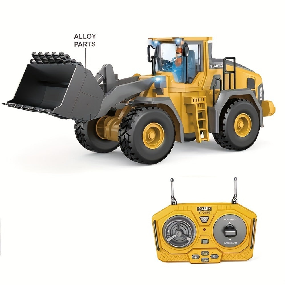 RC Excavator Toy 1:18 Scale 2.4GHz Remote Control with Metal Scoop 680-Degree Rotation Lights & Sound