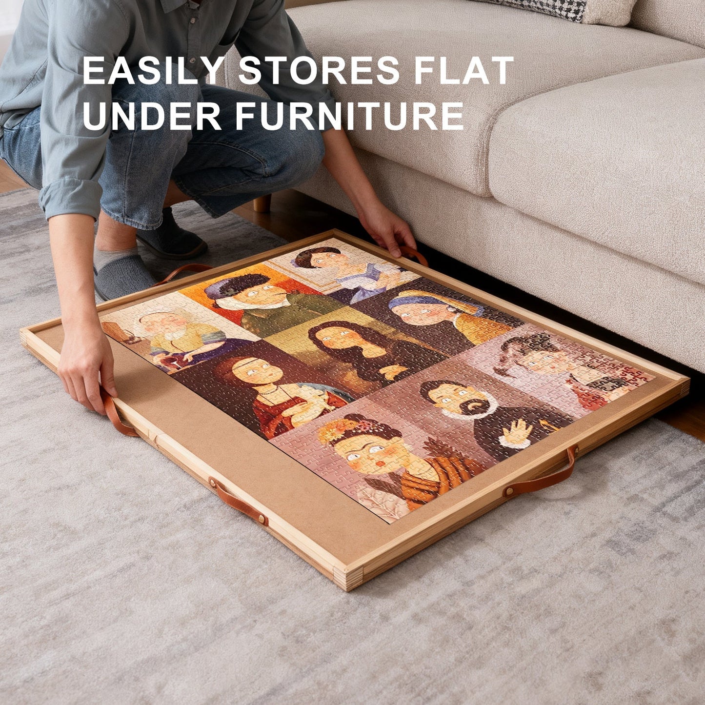 Jigsaw Puzzle Table 35"x27" with 360° Rotating Turntable & Easy-Pull Handle Drawers – Large Puzzle Board Organizer with Dust Cover for 1500