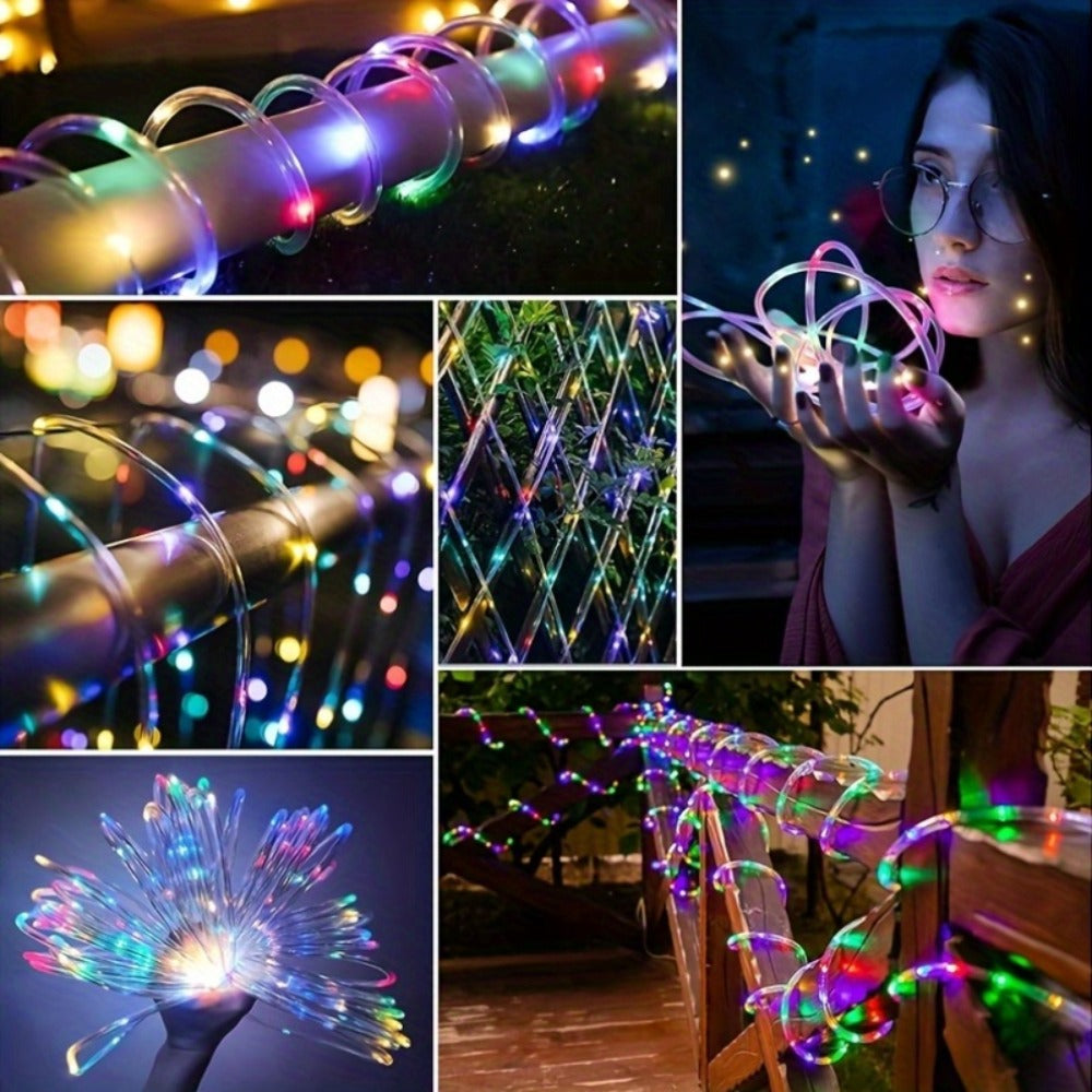 Solar Rope Lights Outdoor, Fairy String Lights with Remote Control 8 Modes 1200mAh Battery for Garden Patio Fence Tree Wedding Party