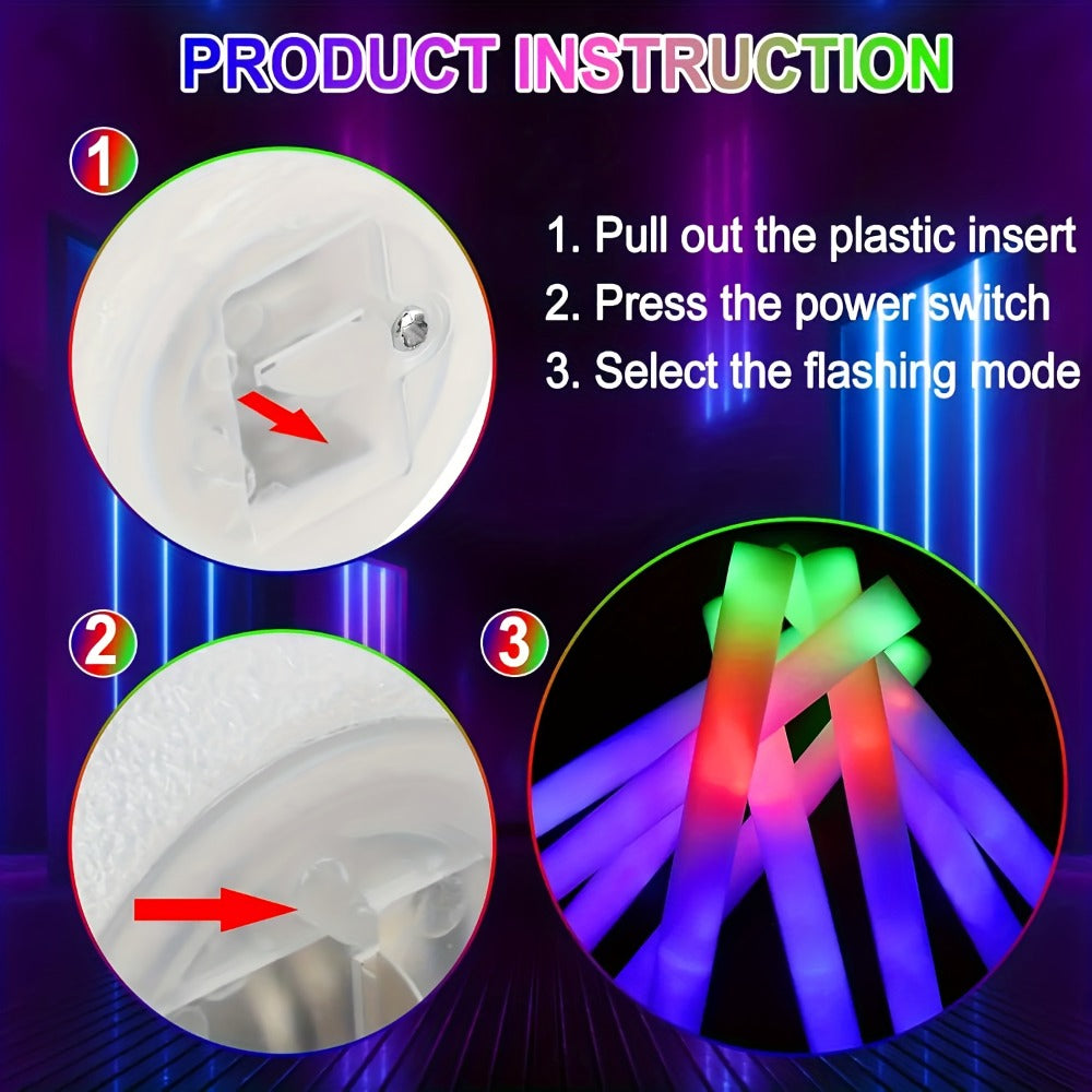 LED Foam Glow Stick Party Supplies Pack with 30 Multi-Color Flashing Sticks and Included Batteries