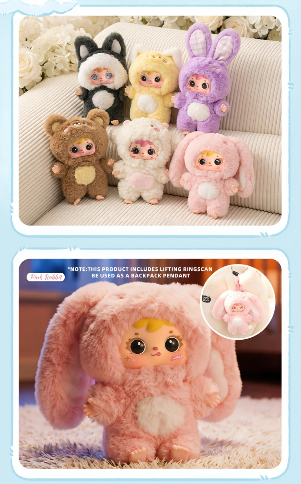 Kawaii Plush Keychain Charm, Cute Pet Healing Doll Rabbit Bear Stuffed Animal Bag Pendant, Random Style