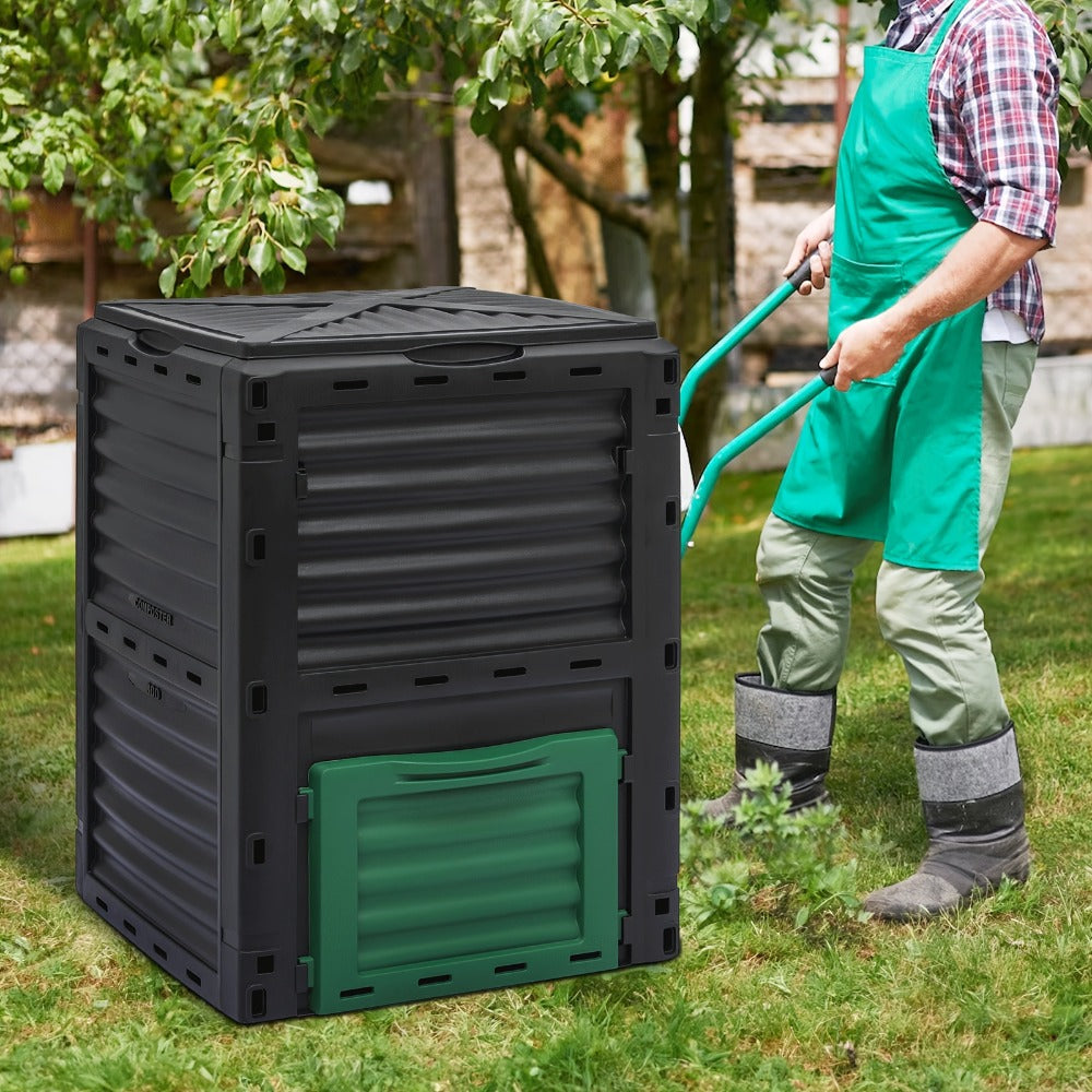 80 Gallon Large Compost Bin Outdoor Tumbler Rotating Dual Chamber Composter with Sliding Door for Garden Patio All-Season Fast Working