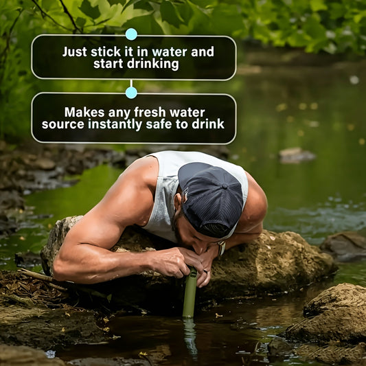 Portable Water Filter Straw Kit with Light Blue, Camouflage, Army Green or Black Bodies in One- or Two-Piece Options