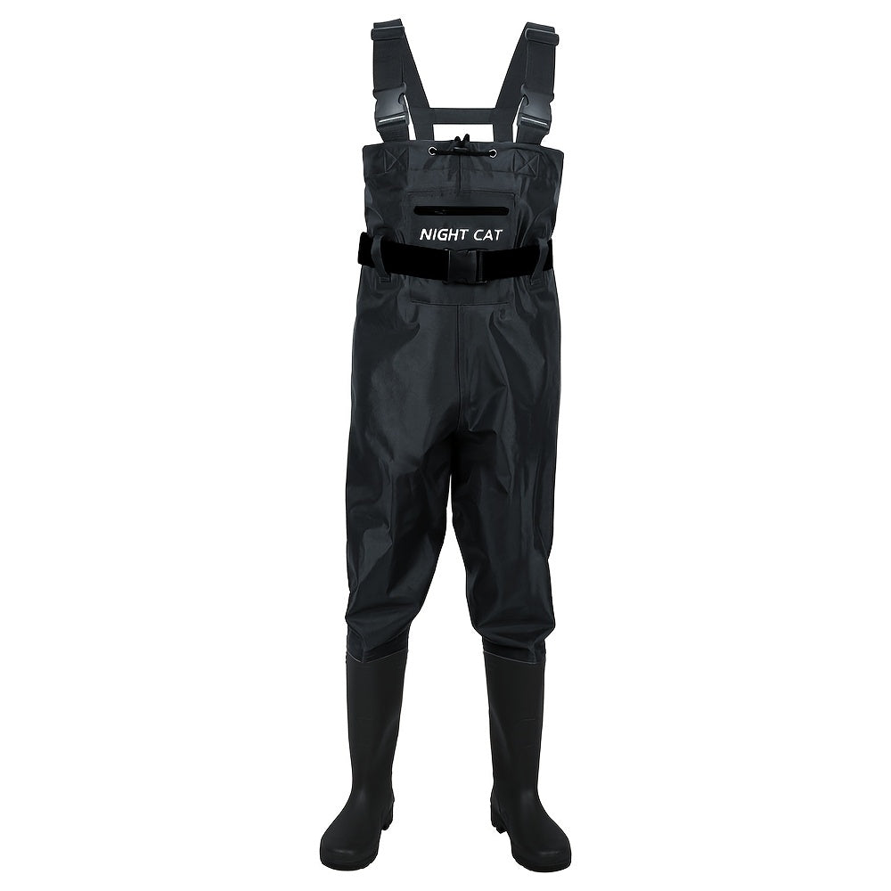 Waterproof Chest Waders for Men – Bootfoot PVC Fishing Suit with H-Back Suspenders, Anti-Slip Rubber Boots | Sizes 7.5–13 | Ice Fishing
