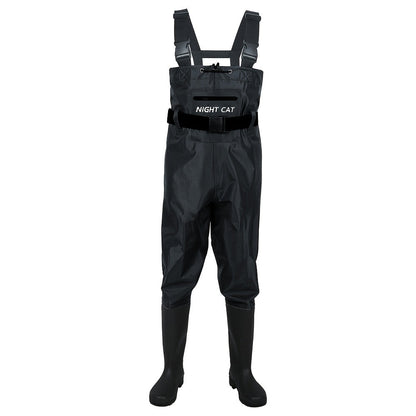 Waterproof Chest Waders for Men – Bootfoot PVC Fishing Suit with H-Back Suspenders, Anti-Slip Rubber Boots | Sizes 7.5–13 | Ice Fishing