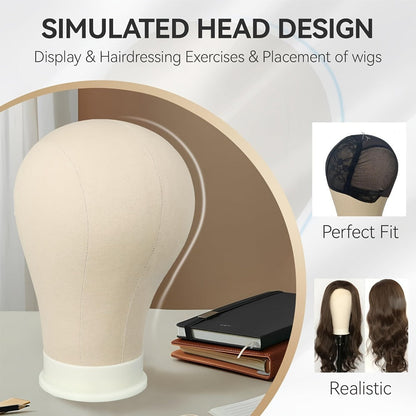 Canvas Mannequin Head for Wig Making with Stand 21 22 23 24 Inch – Complete Set with Needles & Wig Caps, Holes for Styling Headbands