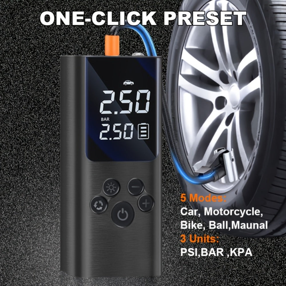 Cordless Tire Inflator Portable USB Rechargeable – Digital Gauge & LED Light, Fast Air Compressor with Auto Shutoff for Car, Bike