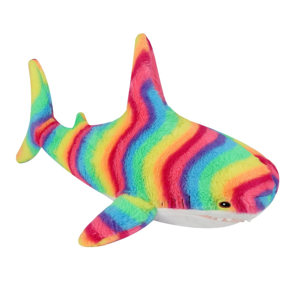 Stuffed Animal Rainbow Shark with Long Pillow Shape, Mixed Colors and Soft Plush Fabric for Room Decor