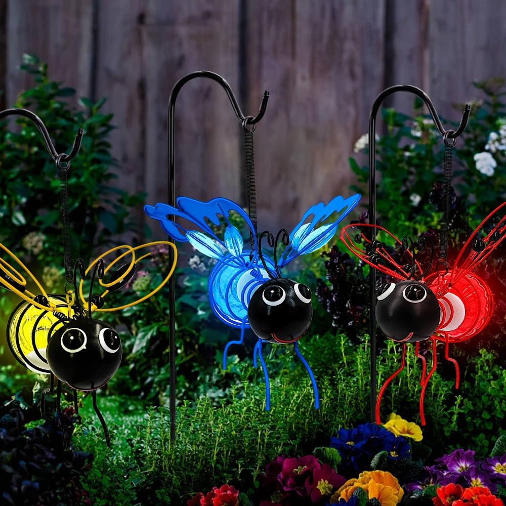 Solar Hanging Bee & Ladybug Lights Set of 3, Metal Decorative Solar Garden Lights, Outdoor Hanging Decor for Balcony