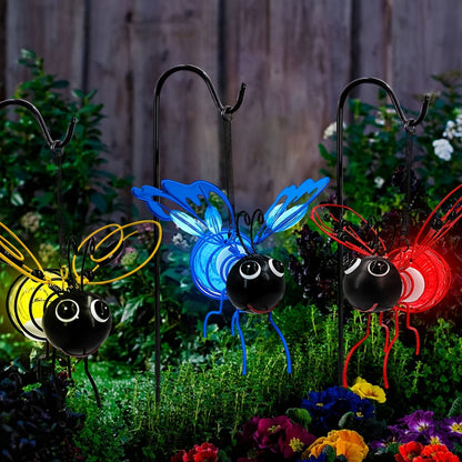 Solar Hanging Bee & Ladybug Lights Set of 3, Metal Decorative Solar Garden Lights, Outdoor Hanging Decor for Balcony