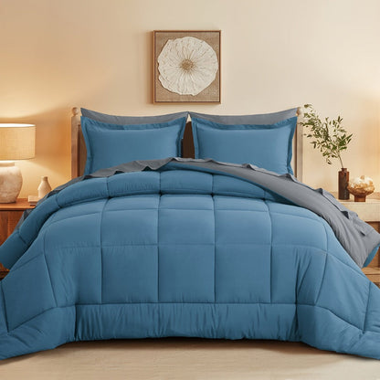 7 Piece Comforter Set Luxury Soft Fluffy Bedding All Season Bed in a Bag with Comforter Fitted Sheet Flat Sheet Pillowcases Hypoallergenic