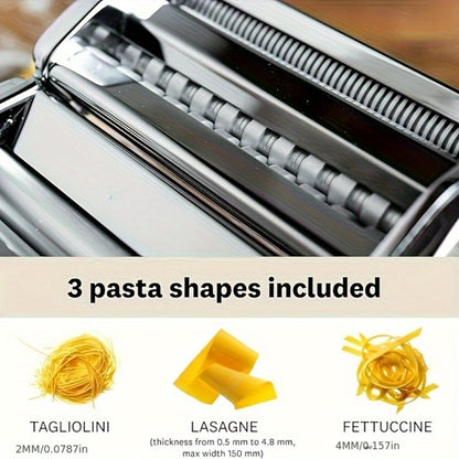 Pasta Machine with 8 Adjustable Thickness Settings, 2-in-1 Stainless Steel Manual Pasta Maker with Roller & Cutter