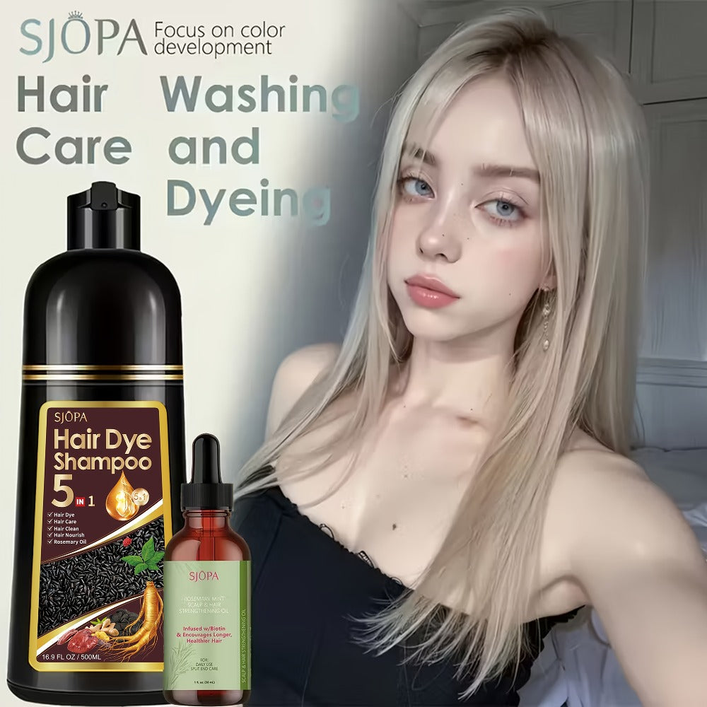 Rosemary Oil Hair Coloring Shampoo 5-in-1 Herbal Formula 500ml - 100% Gray Coverage for Bath Time, Home Spa and Personal Care