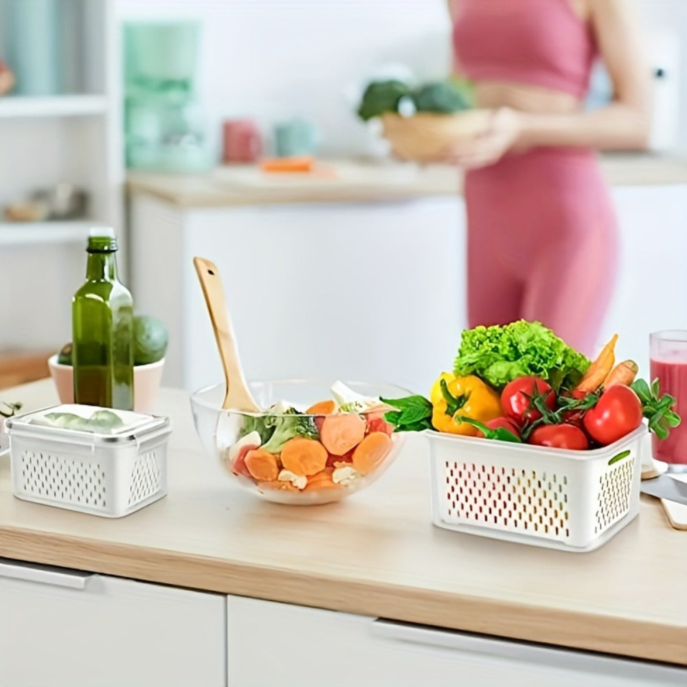 Storage Containers with Lids, Six-Piece Drain Basket Set with Two Boxes, Two Lids and Two Capacity Sizes