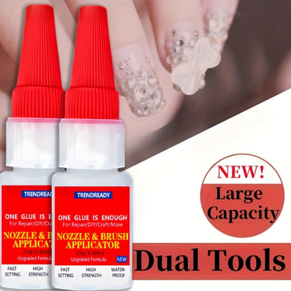 Nail Glue Salon Grade Super Glue 2-Pack, Clear Adhesive for Artificial Nails, Multi-Surface, with Dropper & Brush