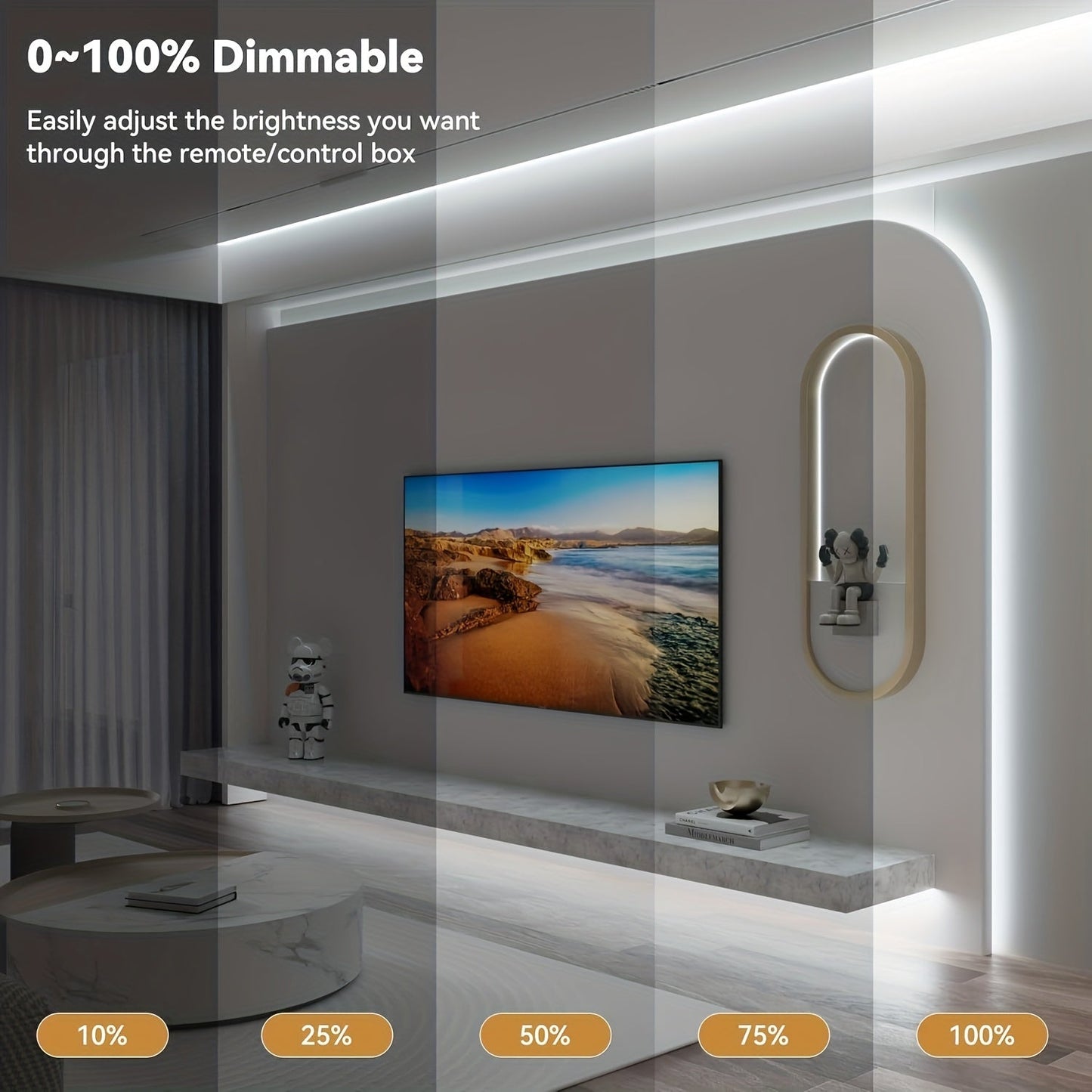 COB LED Strip Light Dimmable 32.8ft 10m, 8mm Ultra-Thin 24V High Density Flexible COB LED Tape Light with Dimmer Switch