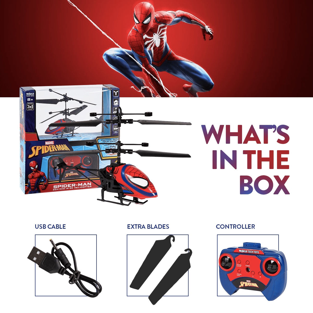 Marvel Spider-Man 2CH IR Remote Control Helicopter, Indoor Flying Toy for Kids Boys Superhero Fan