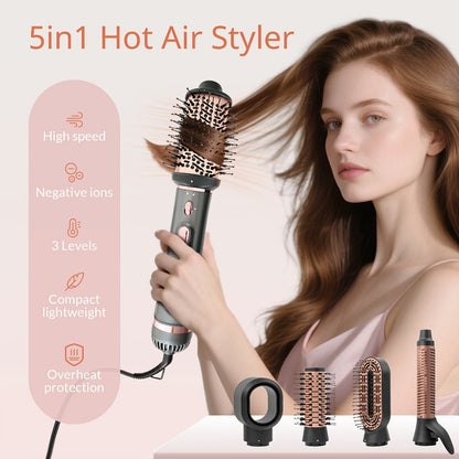 Negative Ion Hair Dryer Brush 4-in-1 Hot Air Styler, Curl, Straighten, Scalp Massage & Blow Dry, Adjustable Heat & Wind Speed