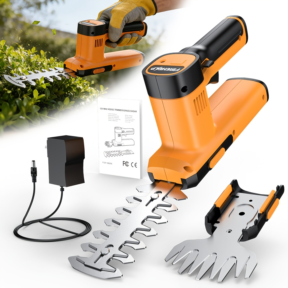 Electric Hedge Trimmer 2-in-1 Cordless with Rechargeable Lithium Battery, Brushless Motor Pruning Shears & Grass Shrub Cutter for Garden