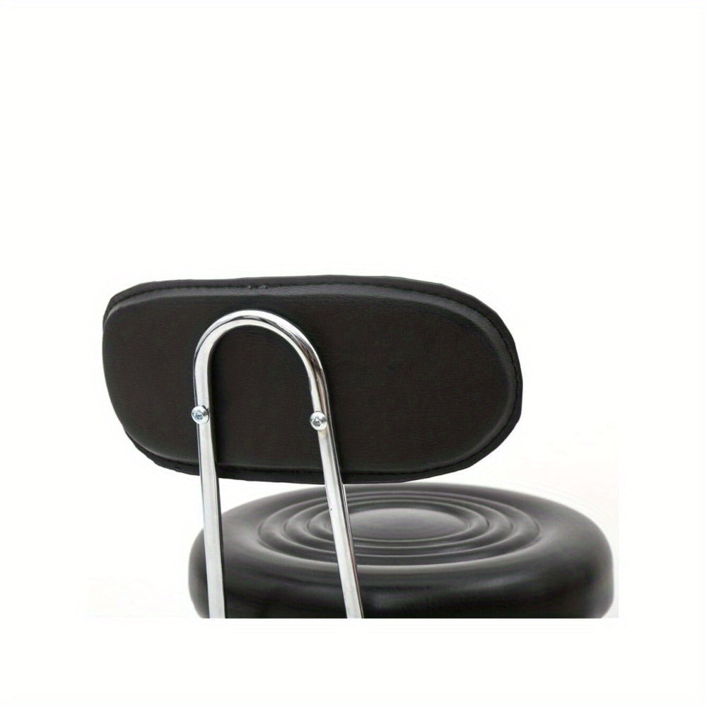Adjustable Salon Stool with Backrest, Ring Footrest, Five Casters and Black or White Round Padded Seat