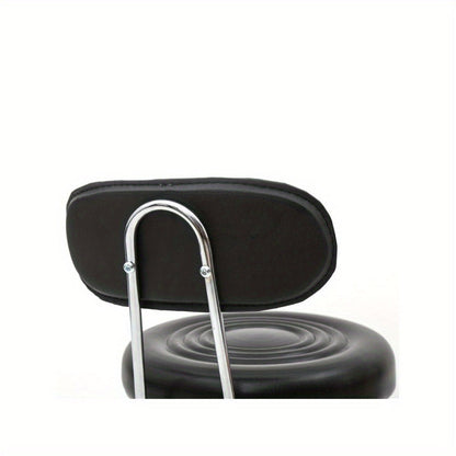 Adjustable Salon Stool with Backrest, Ring Footrest, Five Casters and Black or White Round Padded Seat