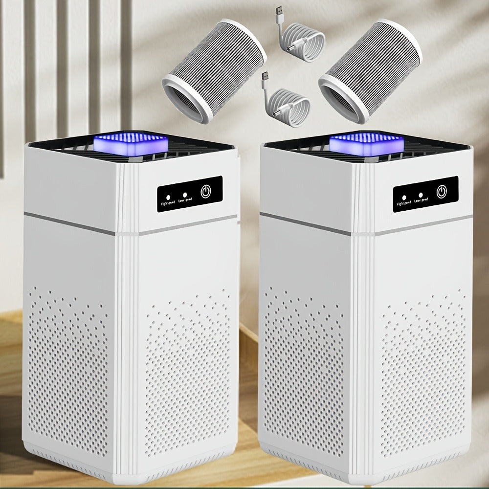 Air Purifier Two-Pack with HEPA Filters, Replacement Filters and USB Charging Cables for Two Spaces